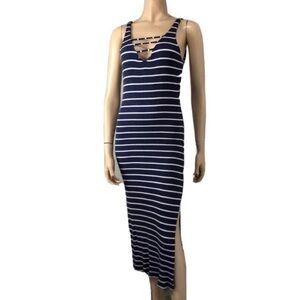 LUCYLOVE LOVE LIFE maxi cut open on the bottom bodycon stripes